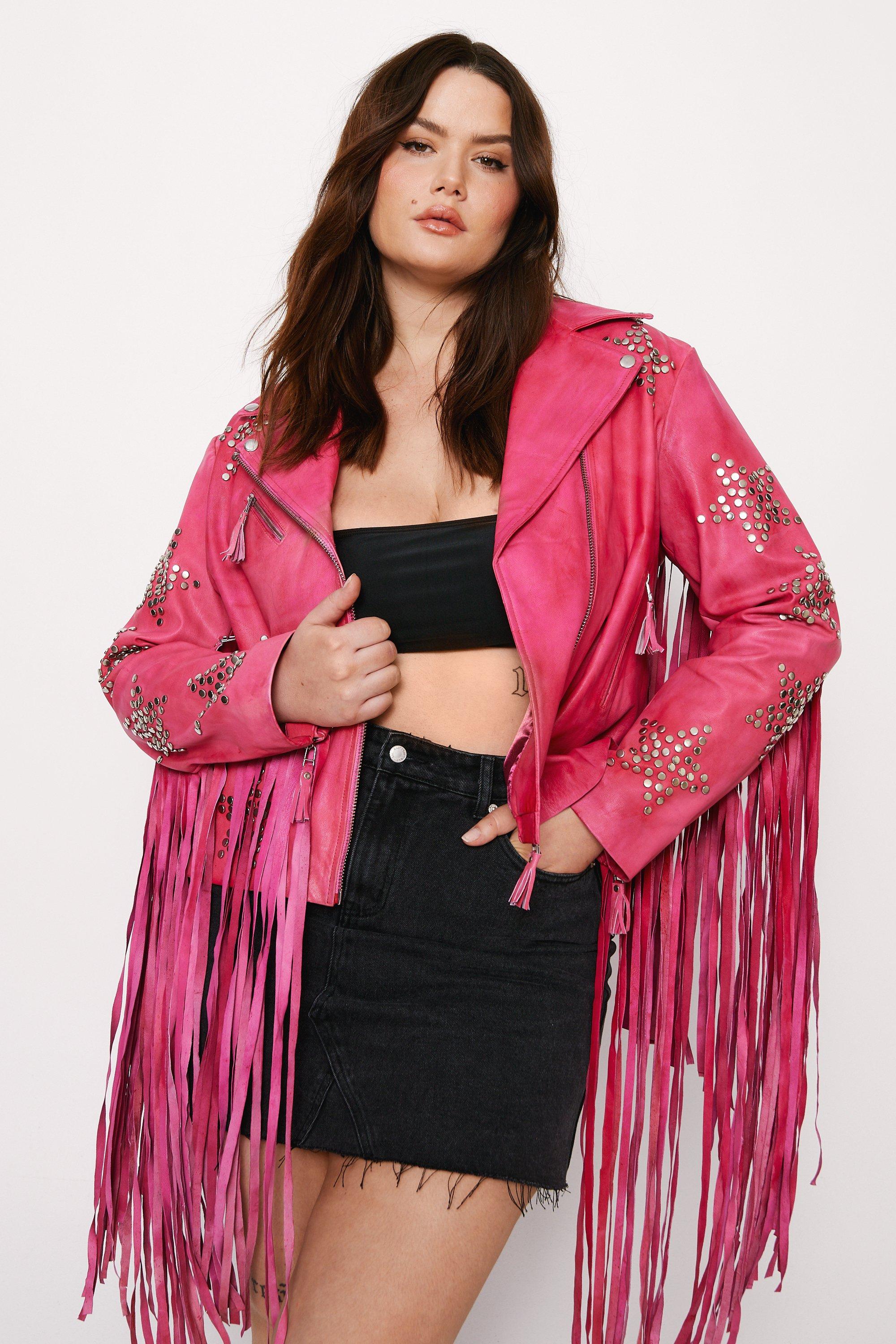 Hot pink leather on sale jacket plus size